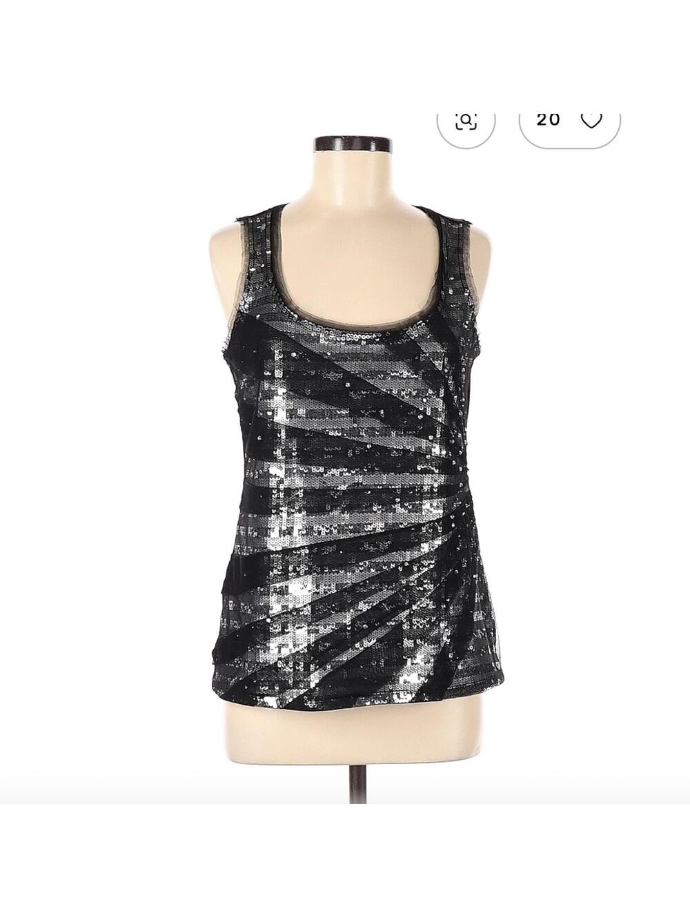 White House Black Market Black Sequin Tank Top Size M